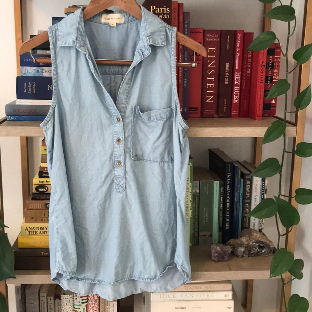 Anthropologie Light Blue Sleeveless Denim Tank
